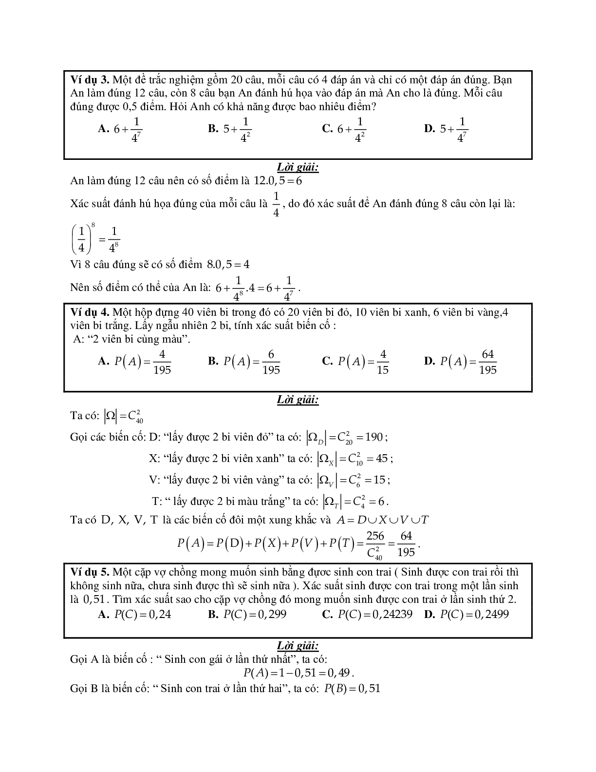 Phương pháp giải và bài tập về Các bài toán liên quan đến quy tắc tính xác suất (trang 4)