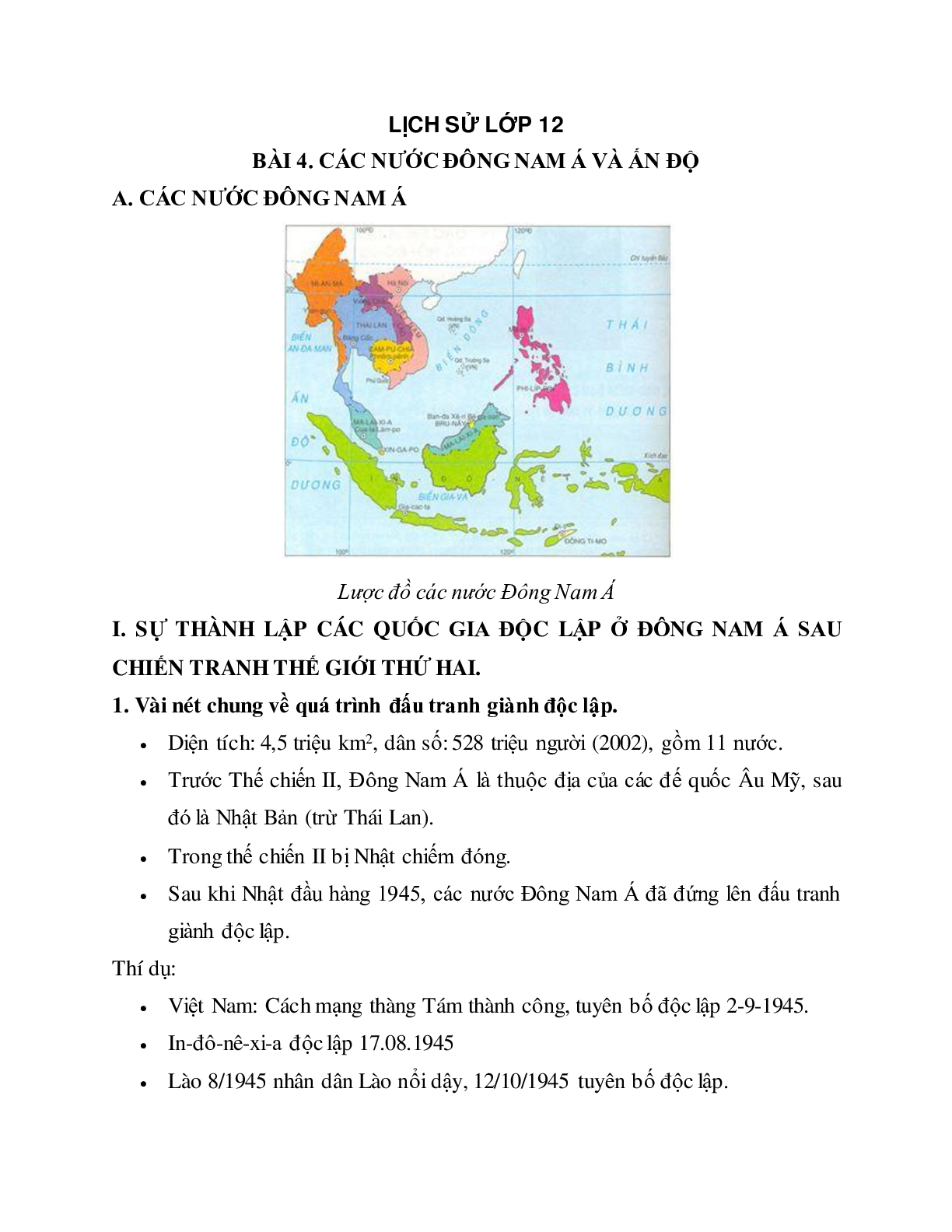 Lý thuyết môn Lịch sử 12 - bài 4: Các nước Đông Nam Á và Ấn Độ mới nhất (trang 1)
