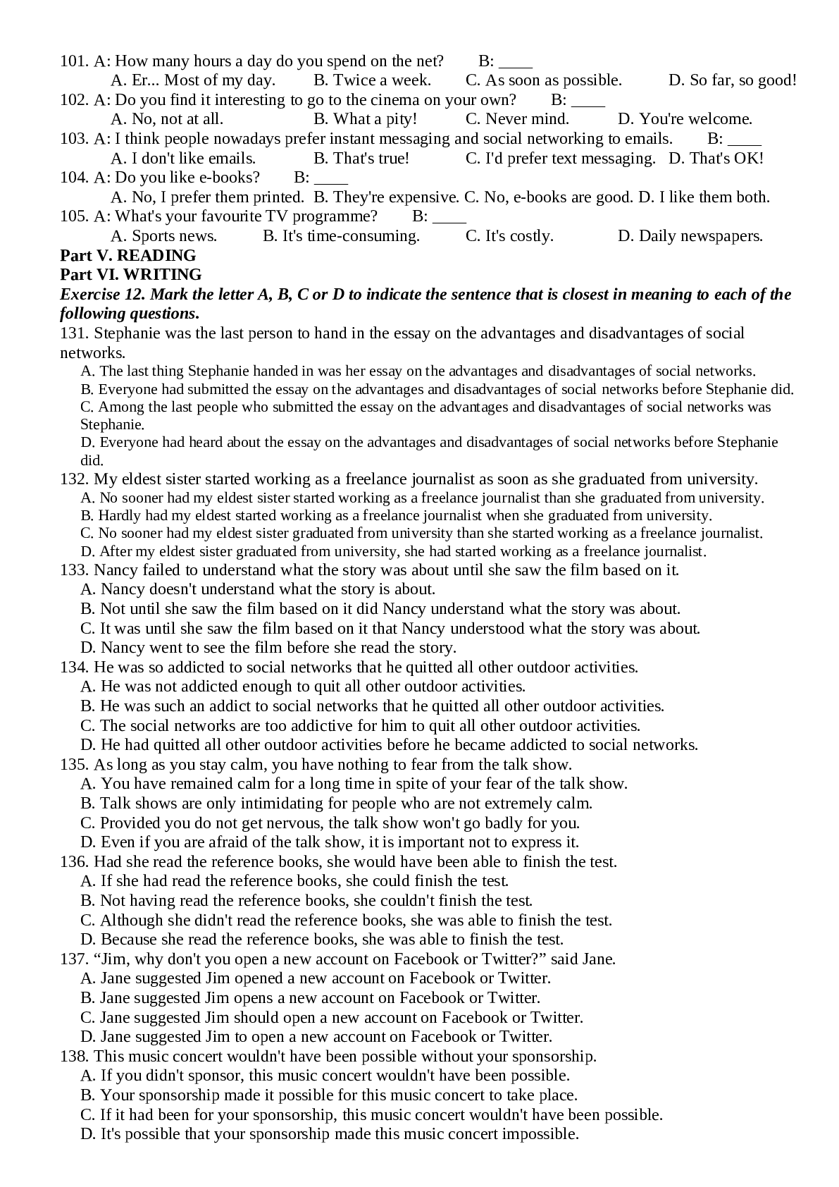 Đề cương ôn tập học kì 1 môn Tiếng Anh lớp 12 chi tiết, chọn lọc (trang 5)