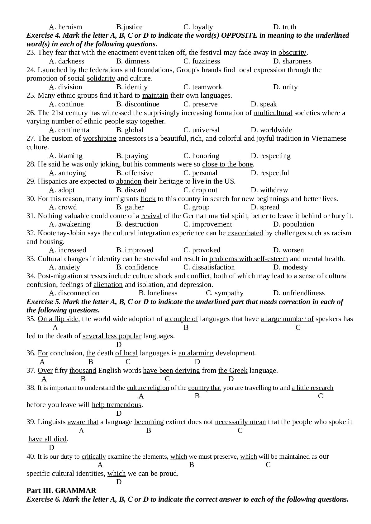 Đề cương ôn tập học kì 1 môn Tiếng Anh lớp 12 chi tiết, chọn lọc (trang 7)