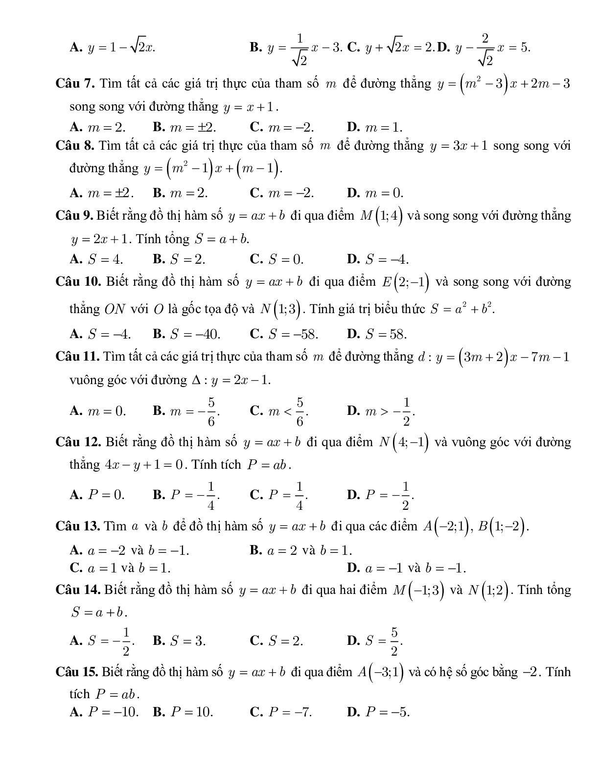 Bài tập tự luyện xác định hàm số bậc nhất - xét tính đồng biến, nghịch biến Toán 10 (trang 2)
