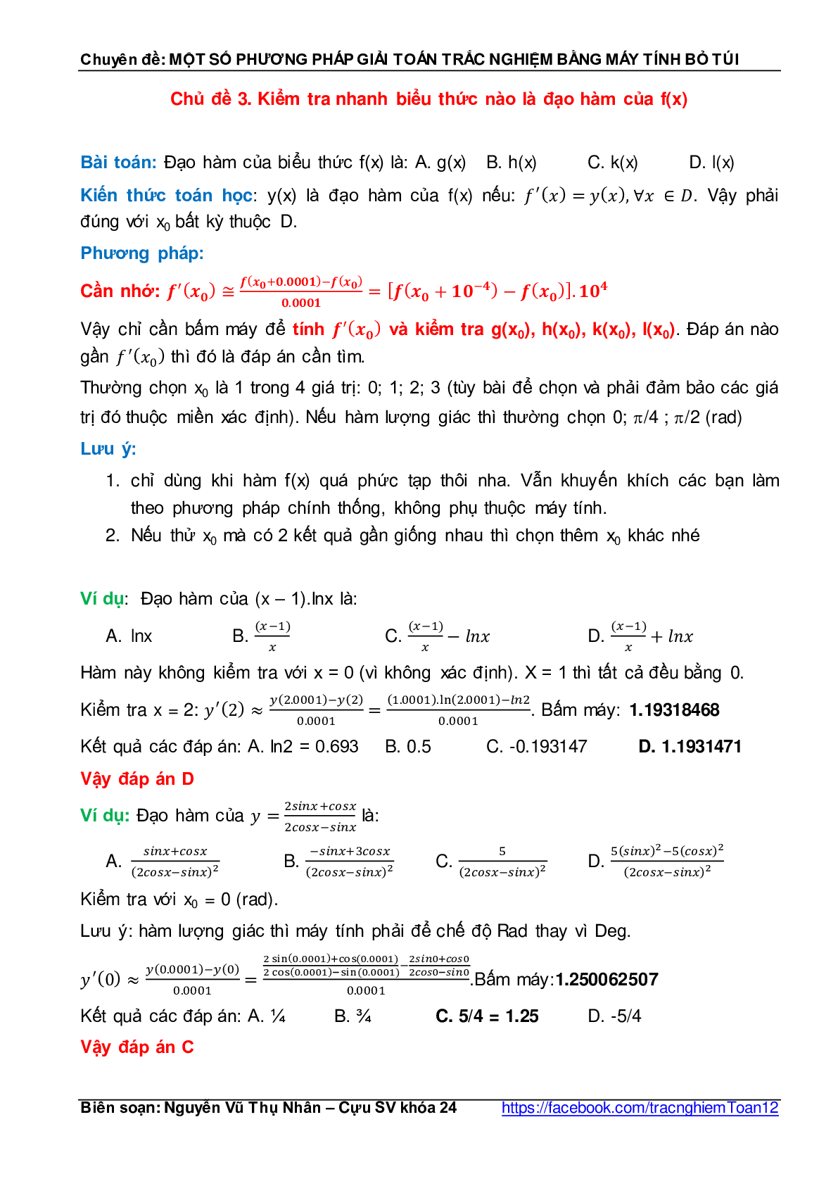 Một số phương pháp giải nhanh toán trắc nghiệm bằng máy tính bỏ túi (trang 9)