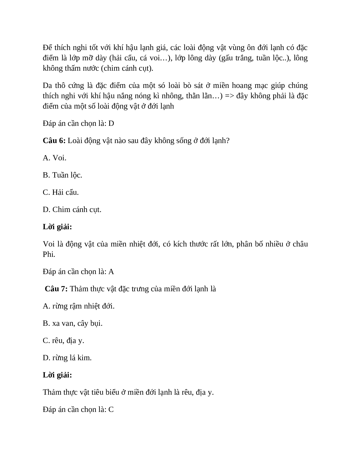 Địa Lí 7 Bài 21 (Lý thuyết và trắc nghiệm): Môi trường đới lạnh (trang 8)