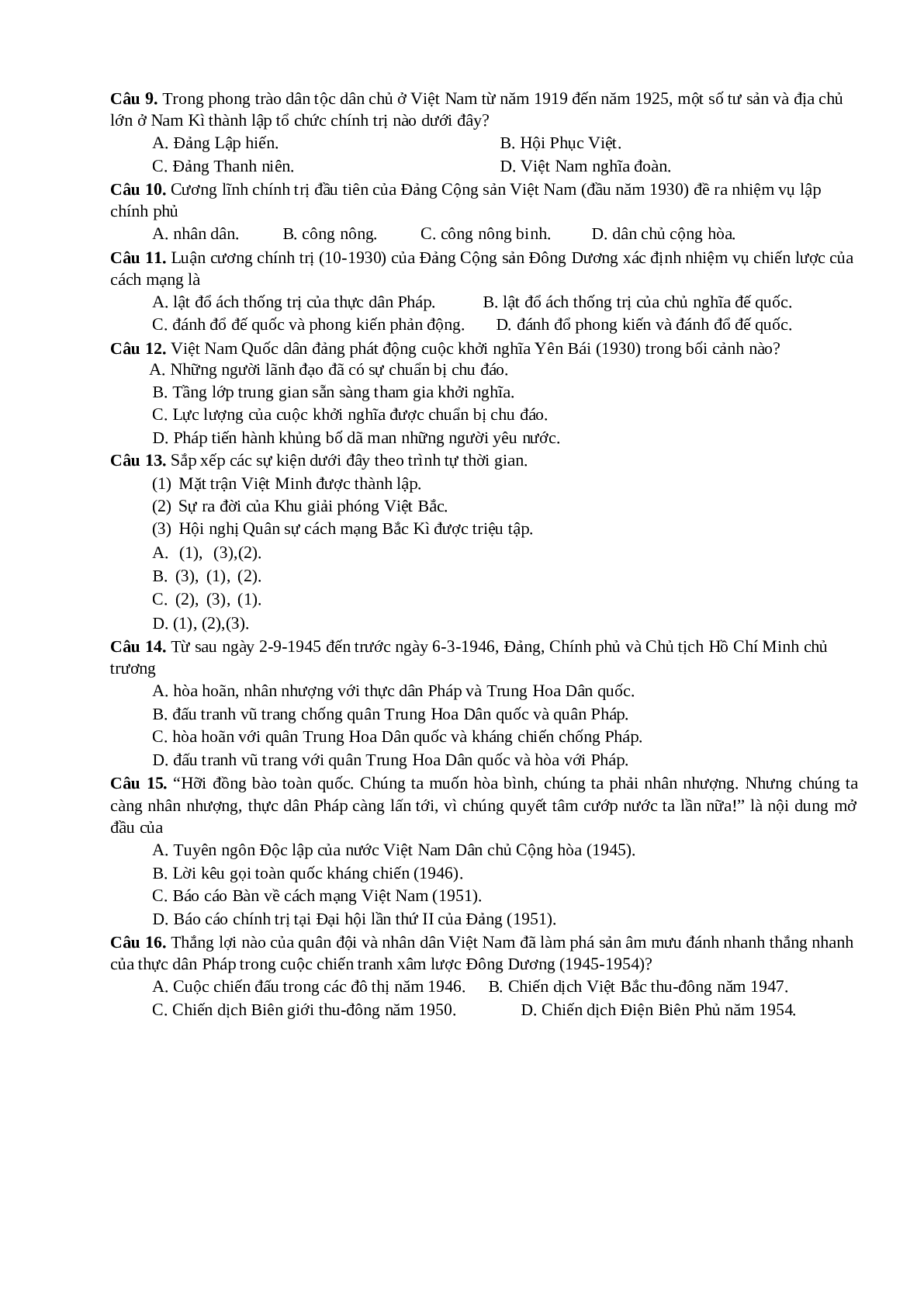 10 đề thi thử môn Lịch Sử lớp 12 (trang 2)