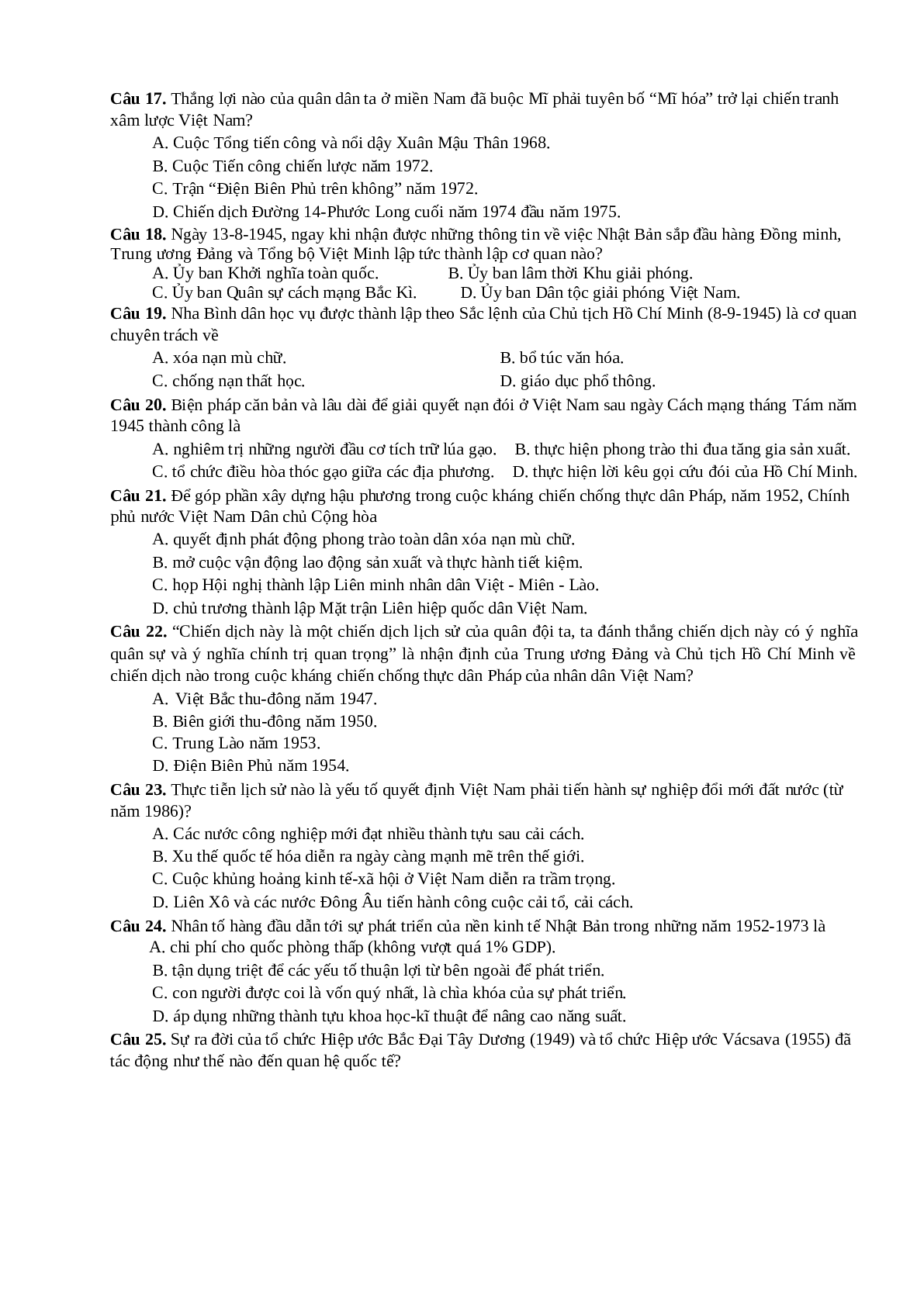 10 đề thi thử môn Lịch Sử lớp 12 (trang 3)