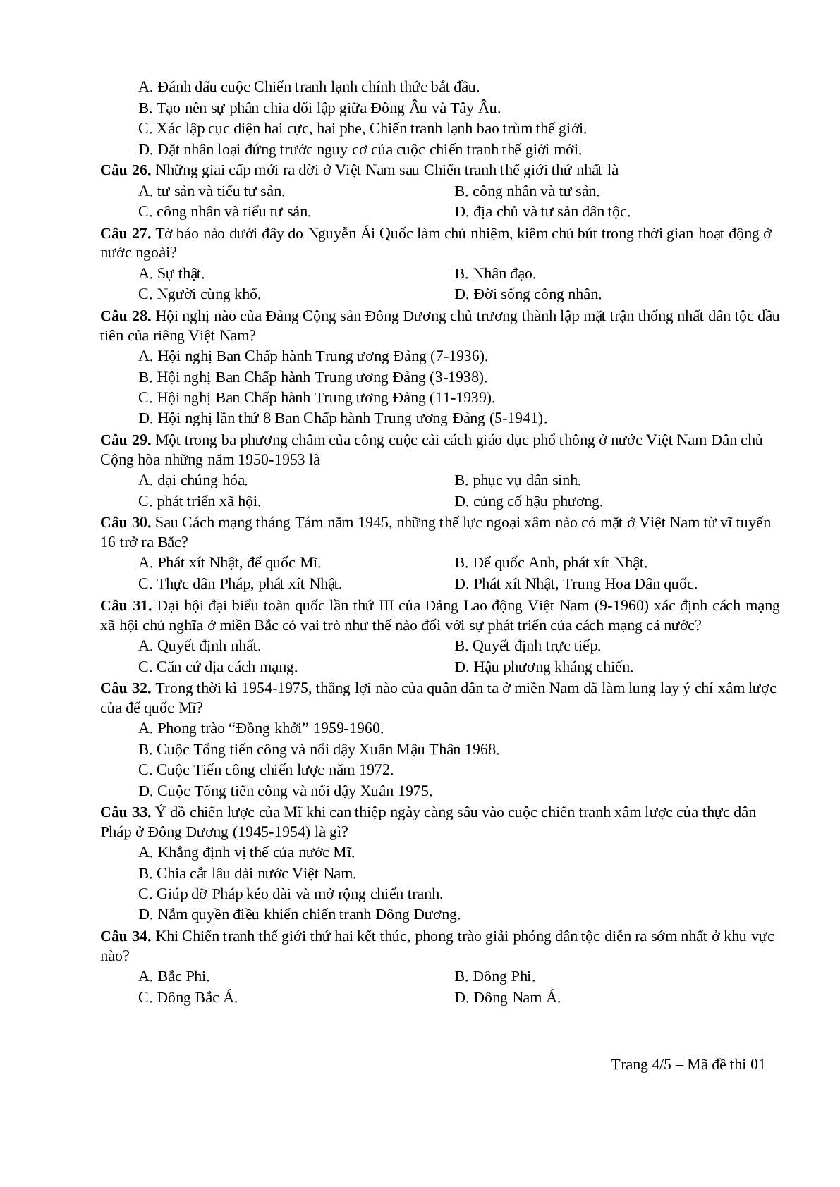 10 đề thi thử môn Lịch Sử lớp 12 (trang 4)