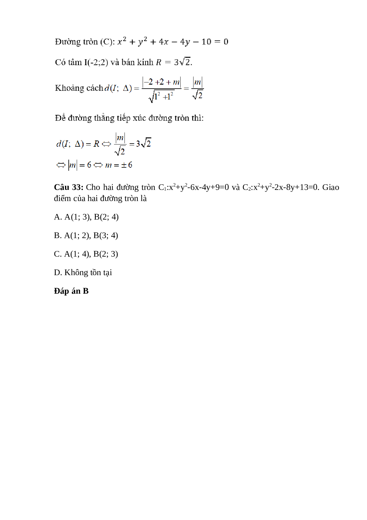 Trắc nghiệm Phương trình đường tròn (phần 3) có đáp án – Toán lớp 10 (trang 2)