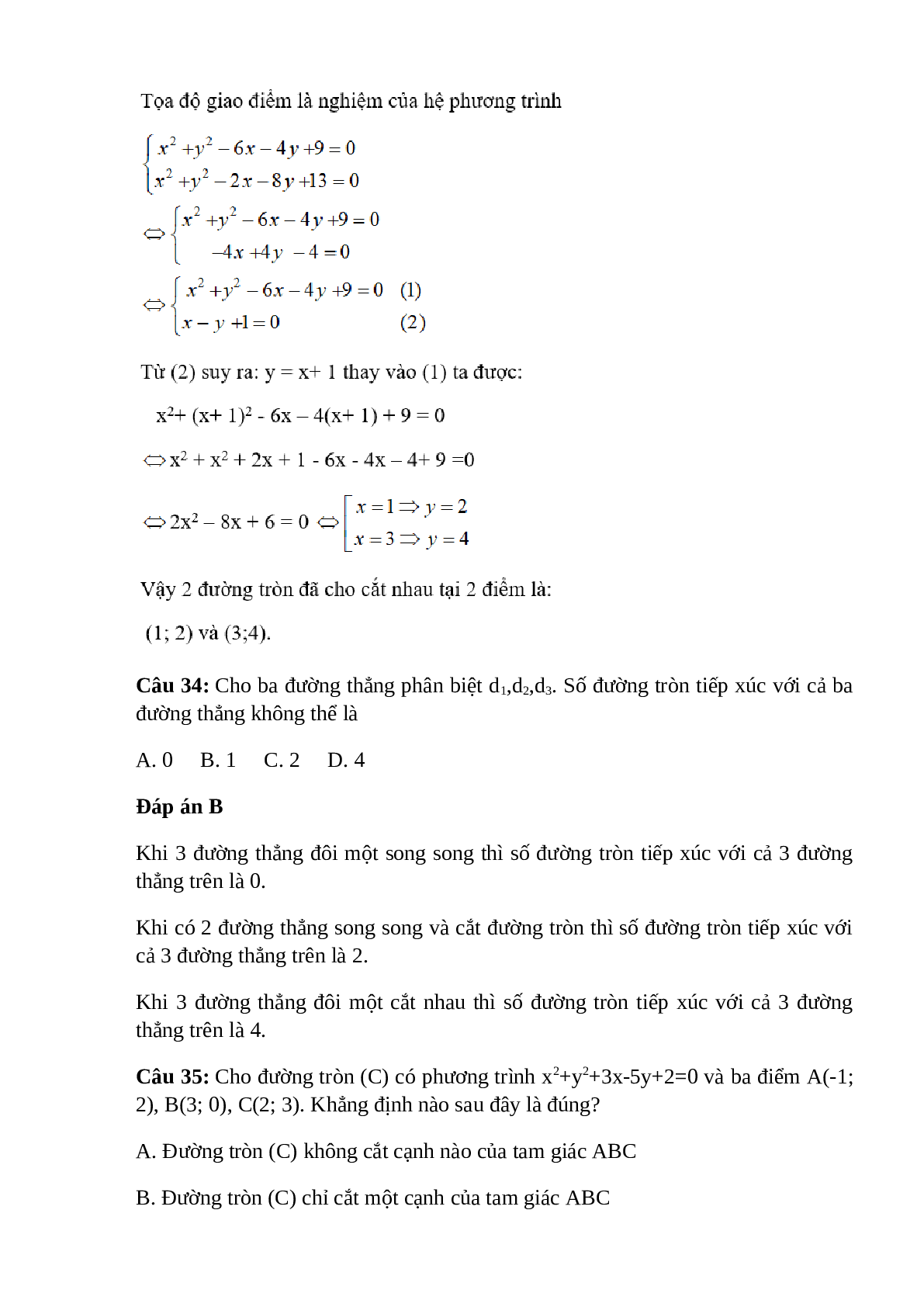 Trắc nghiệm Phương trình đường tròn (phần 3) có đáp án – Toán lớp 10 (trang 3)