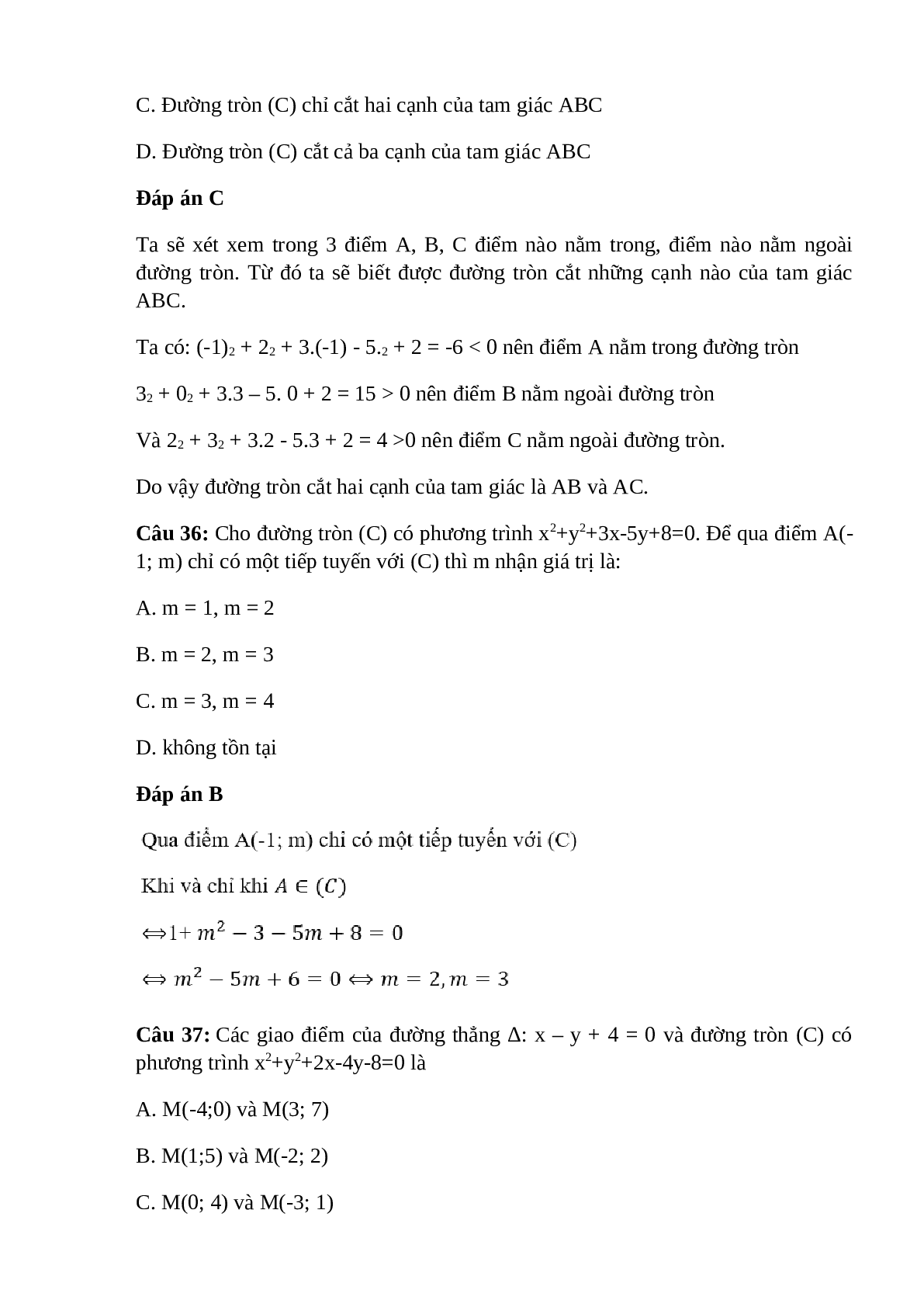 Trắc nghiệm Phương trình đường tròn (phần 3) có đáp án – Toán lớp 10 (trang 4)