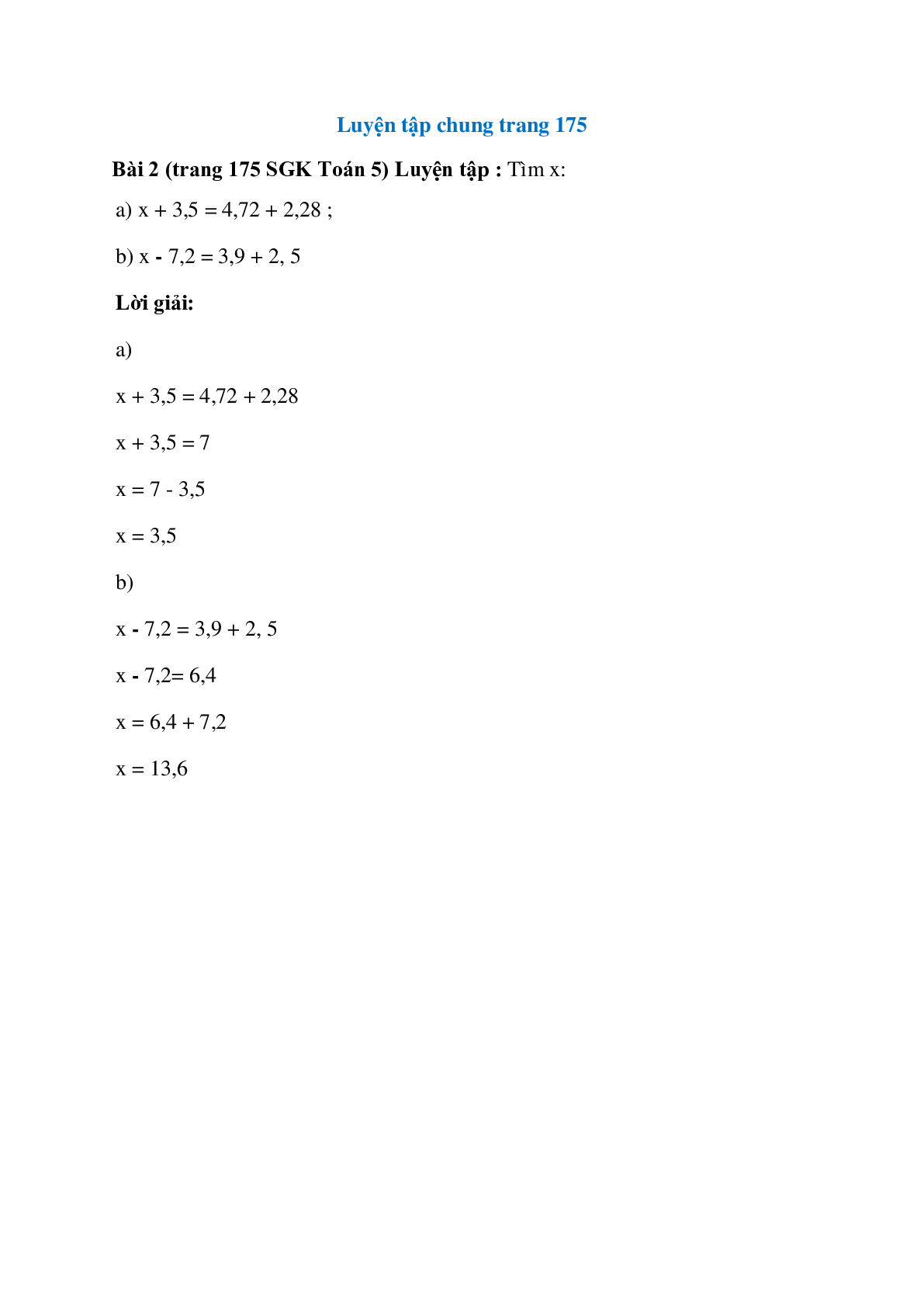 Tìm x: x + 3,5 = 4,72 + 2,28 (trang 1)