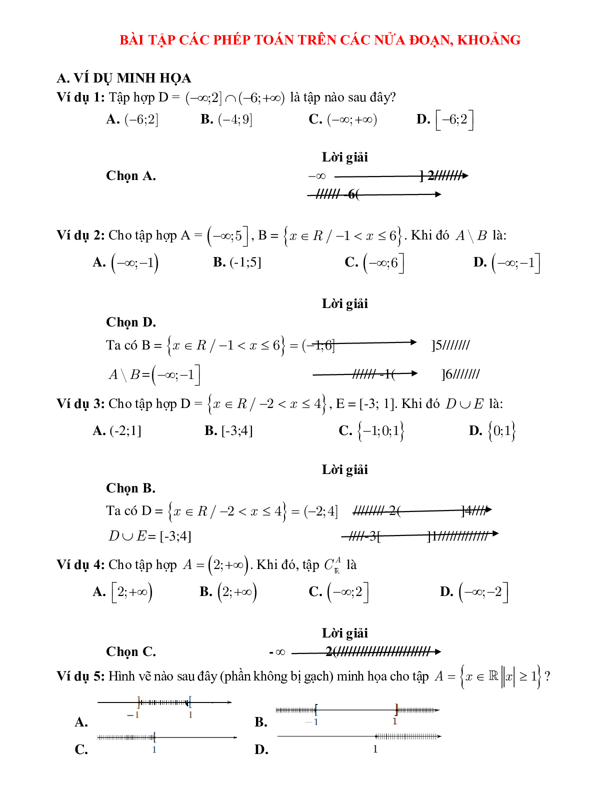 Bài tập các phép toán trên các nửa đoạn, khoảng Toán 10 (trang 1)