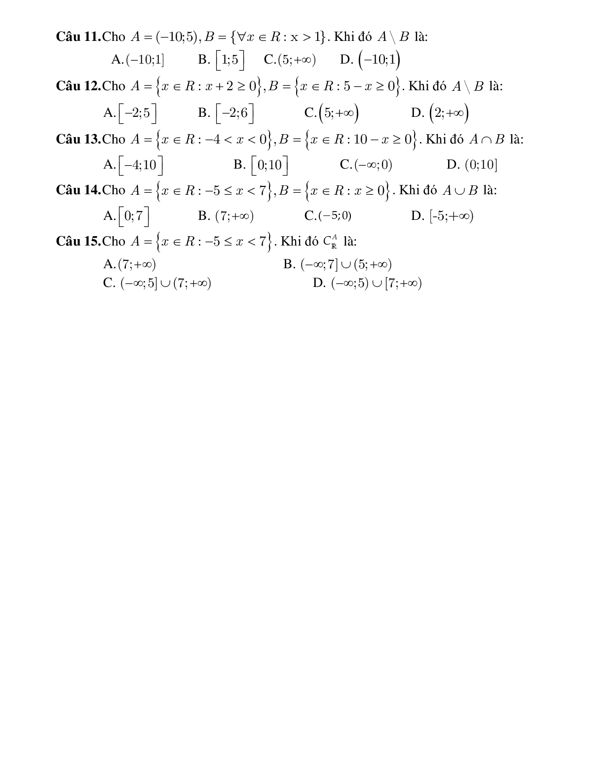 Bài tập các phép toán trên các nửa đoạn, khoảng Toán 10 (trang 3)
