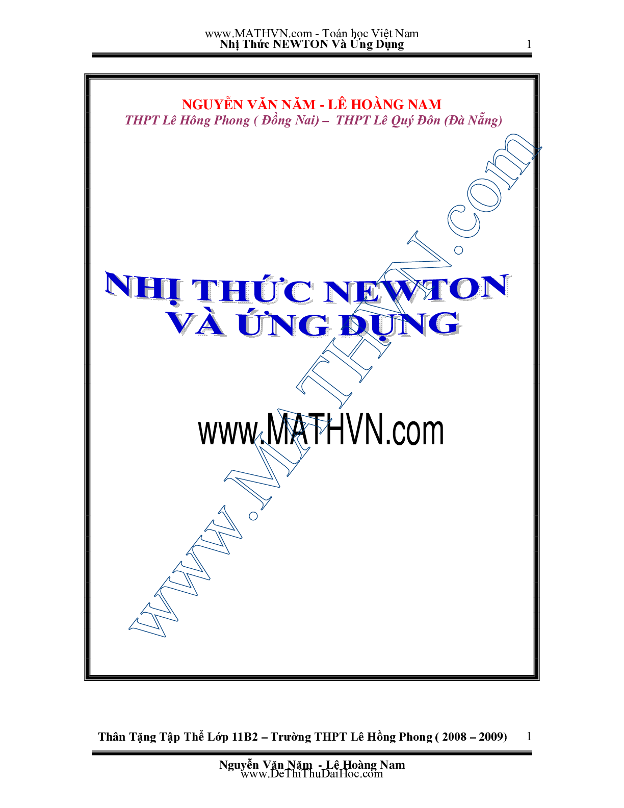Chuyên đề Nhị thức Newton và ứng dụng môn Toán lớp 11 (trang 1)