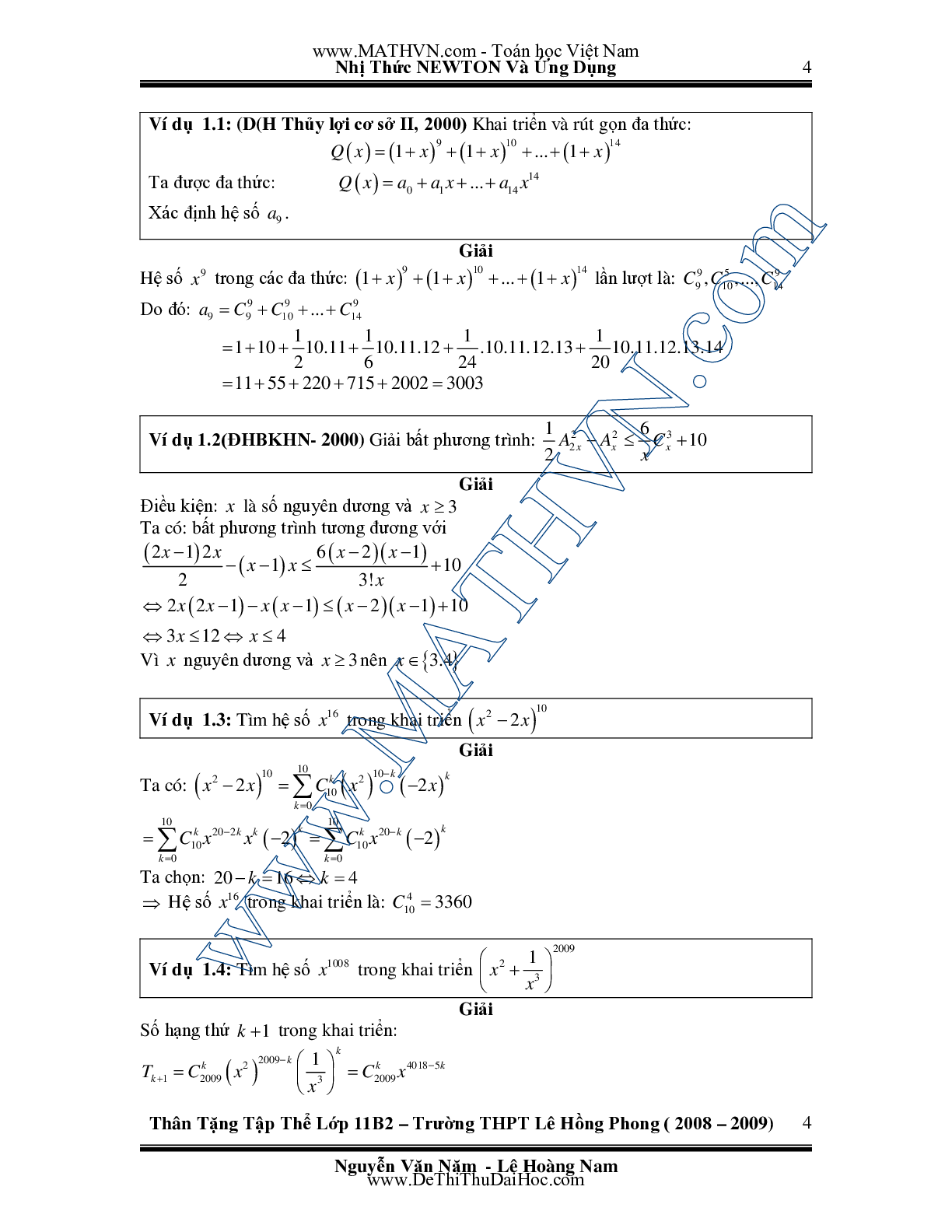 Chuyên đề Nhị thức Newton và ứng dụng môn Toán lớp 11 (trang 4)