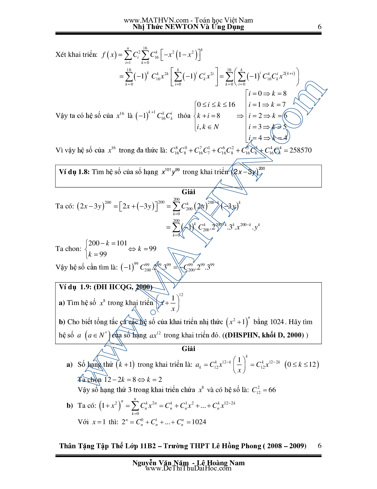 Chuyên đề Nhị thức Newton và ứng dụng môn Toán lớp 11 (trang 6)