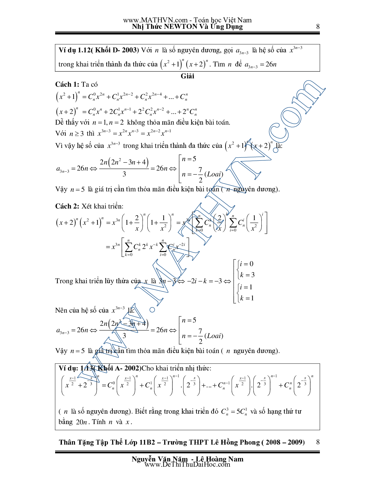 Chuyên đề Nhị thức Newton và ứng dụng môn Toán lớp 11 (trang 8)