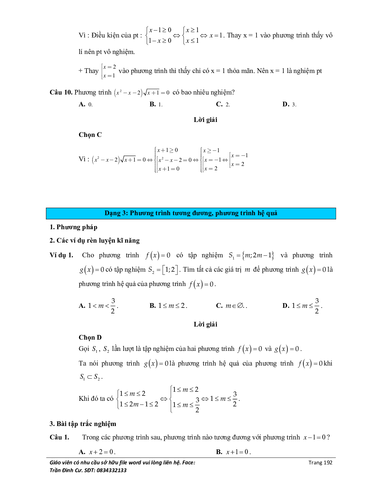 Đại cương về phương trình môn Toán lớp 10 (trang 10)