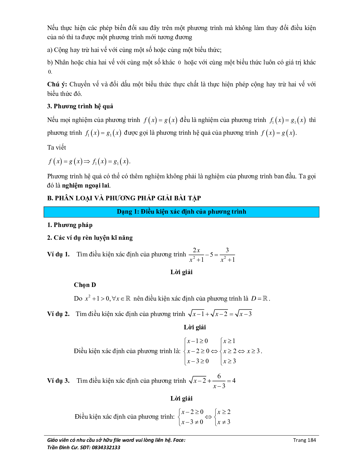 Đại cương về phương trình môn Toán lớp 10 (trang 2)