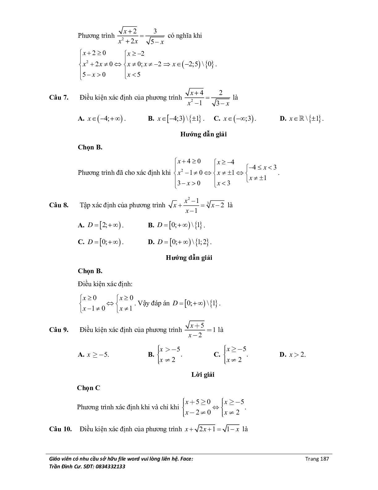 Đại cương về phương trình môn Toán lớp 10 (trang 5)