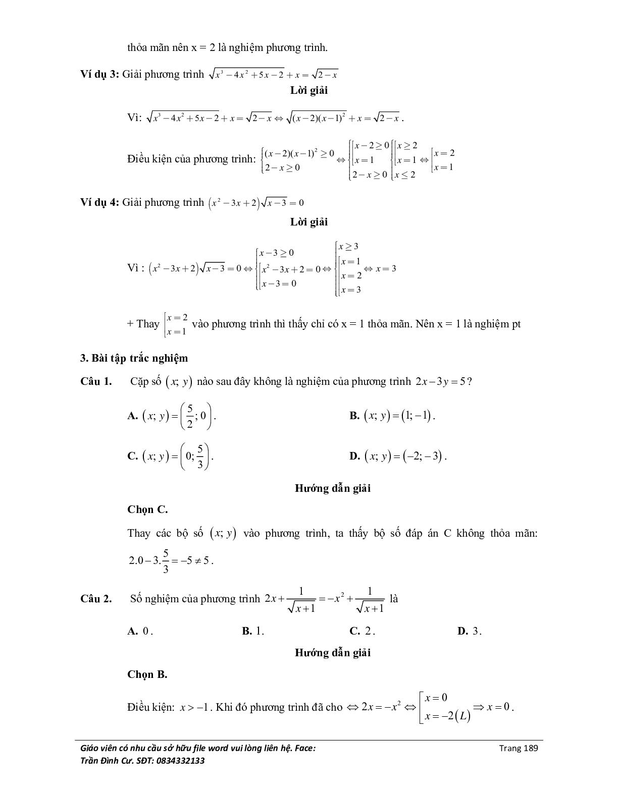 Đại cương về phương trình môn Toán lớp 10 (trang 7)