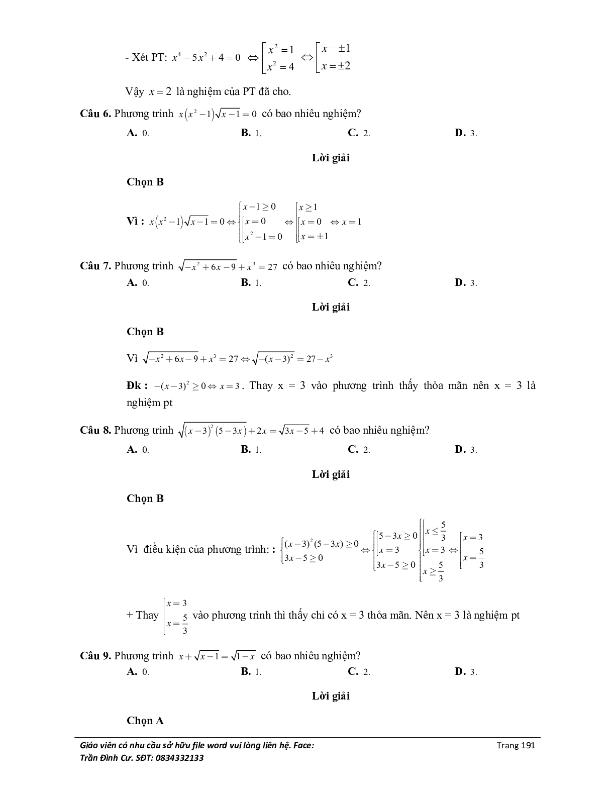 Đại cương về phương trình môn Toán lớp 10 (trang 9)