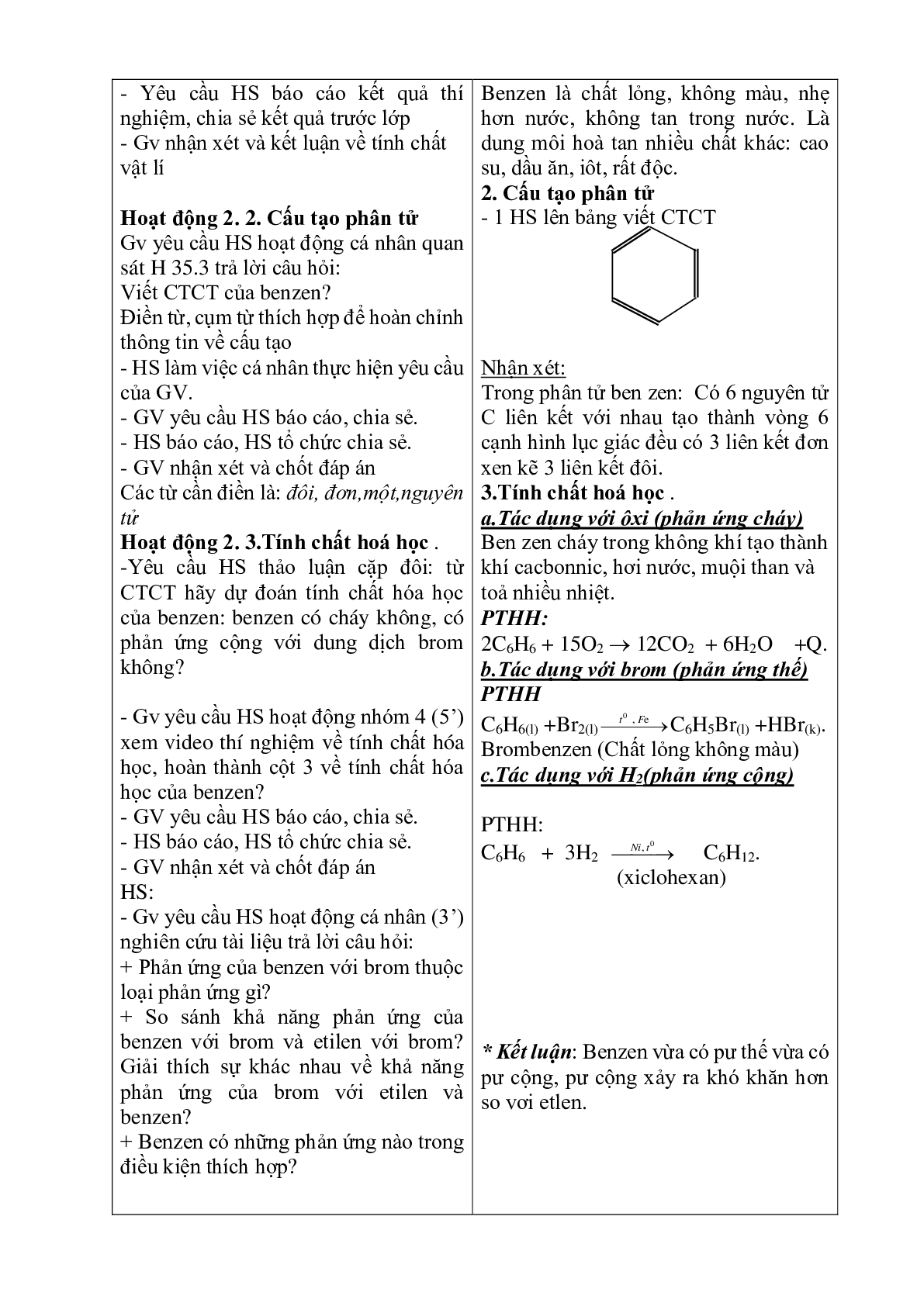 Giáo án Hóa học 9 bài 39 Benzen mới nhất (trang 2)
