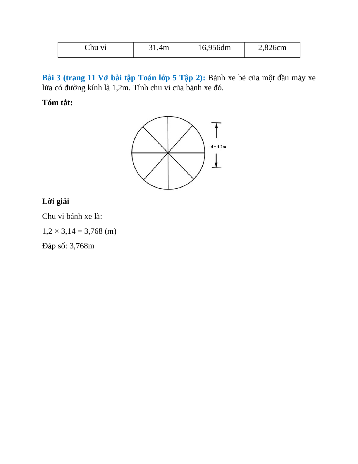 Vở bài tập Toán lớp 5 Tập 2 trang 11 Bài 95: Chu vi hình tròn (trang 2)
