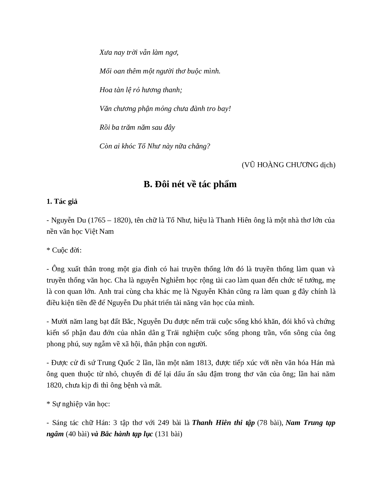Soạn Đọc Tiểu Thanh Kí - Tác giả tác phẩm - Ngữ văn lớp 10 (trang 3)