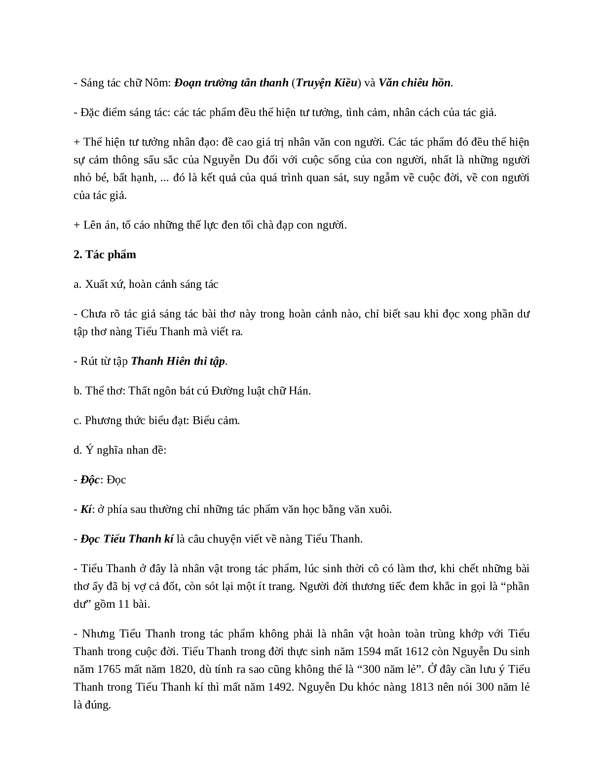 Soạn Đọc Tiểu Thanh Kí - Tác giả tác phẩm - Ngữ văn lớp 10 (trang 4)