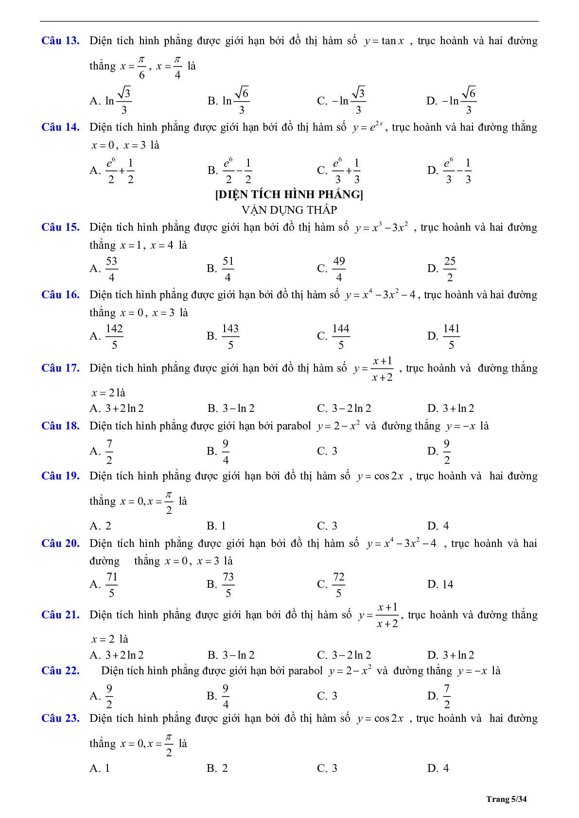 Phương pháp giải Ứng dụng tích phân 2023 (lý thuyết và bài tập) (trang 5)