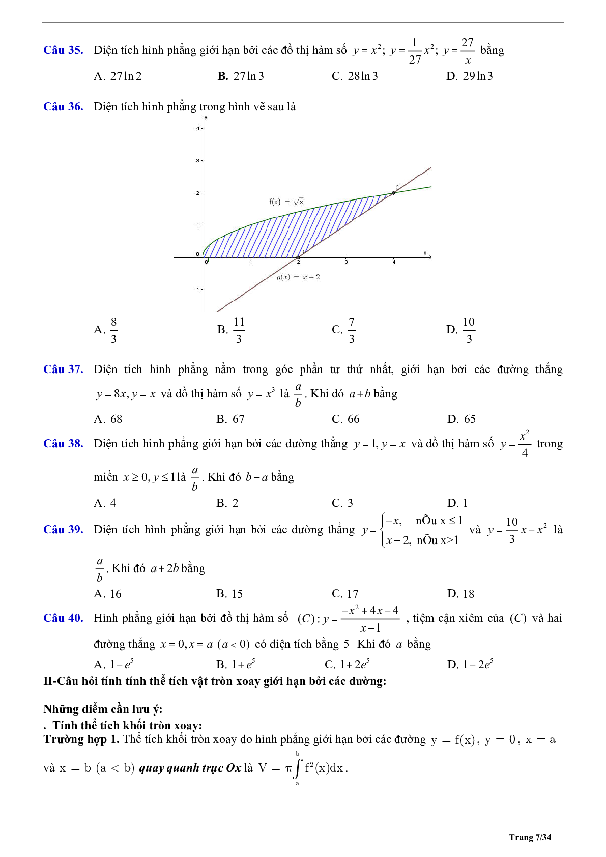 Phương pháp giải Ứng dụng tích phân 2023 (lý thuyết và bài tập) (trang 7)