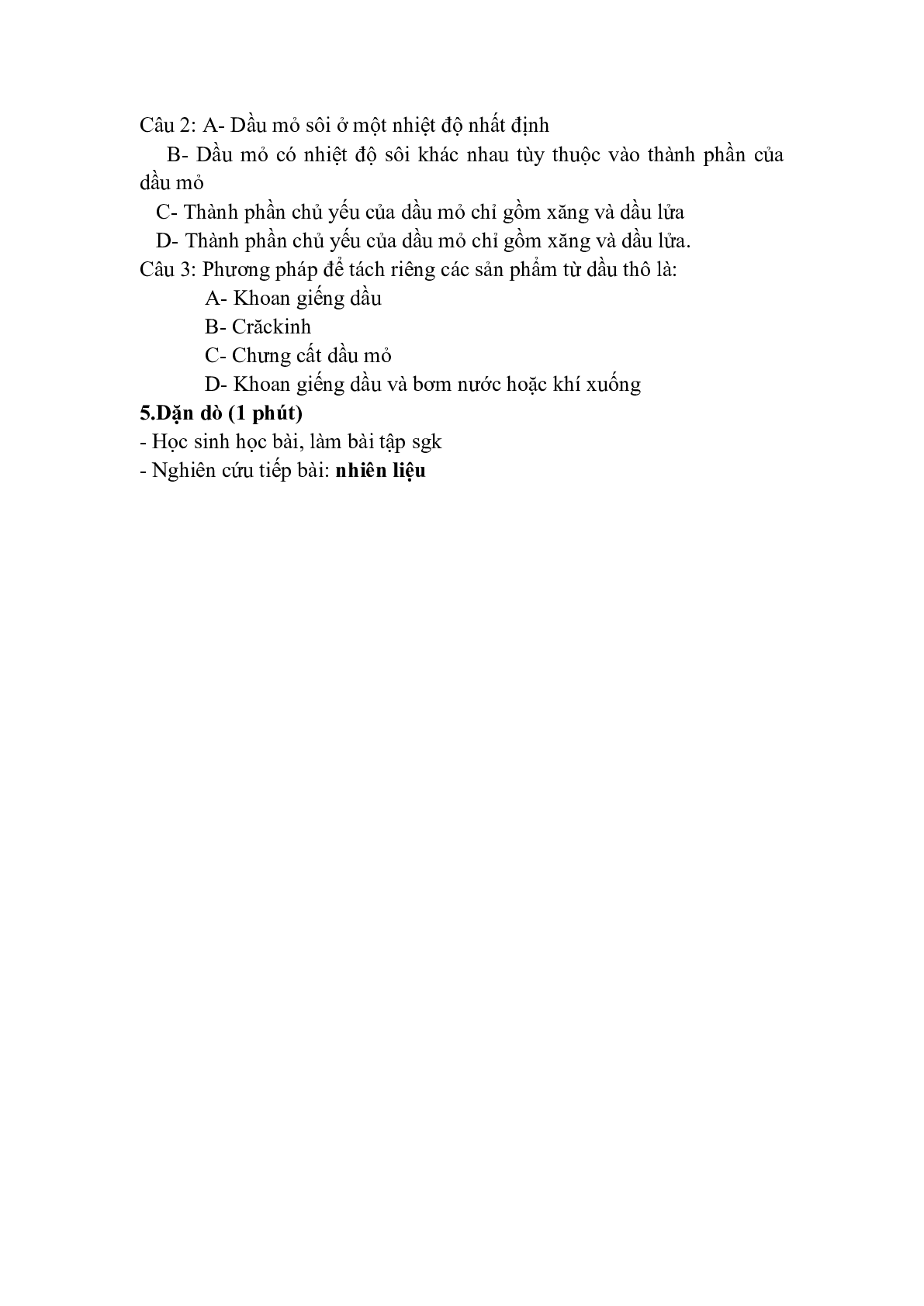 Giáo án môn Hóa học lớp 9 Bài 40: Dầu mỏ và khí thiên nhiên (trang 3)
