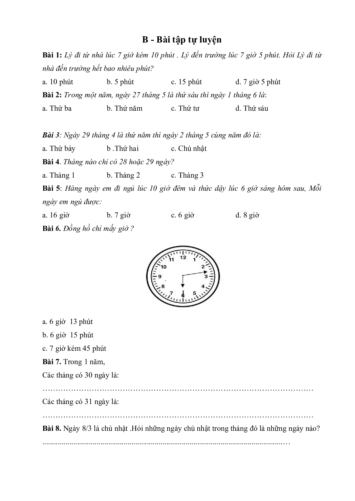 Một số dạng bài tập về thời gian môn toán lớp 3 có đáp án, chọn lọc (trang 6)