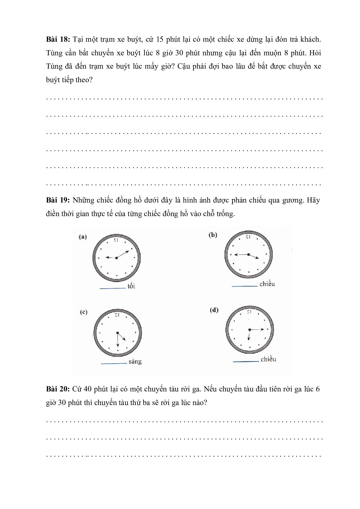 Một số dạng bài tập về thời gian môn toán lớp 3 có đáp án, chọn lọc (trang 9)