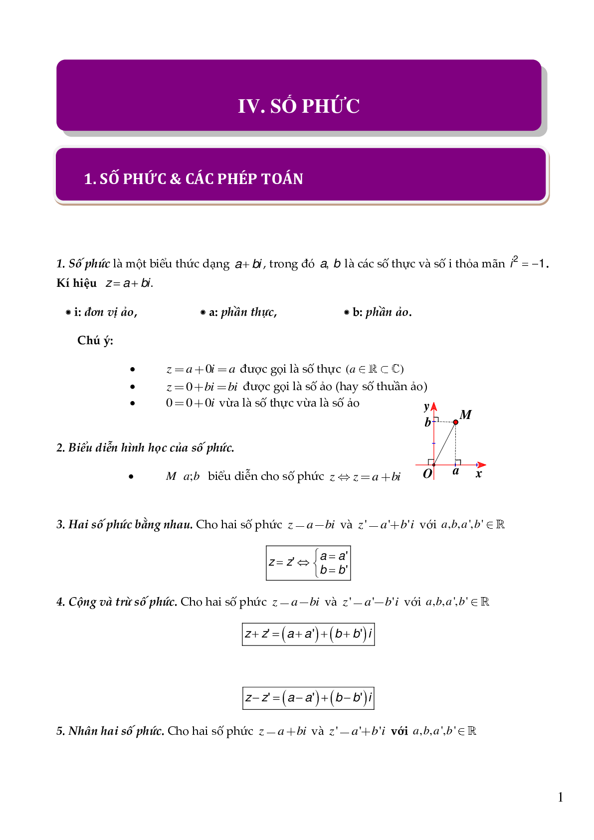 Phương pháp giải và công thức về Số phức 2023 (lý thuyết và bài tập) (trang 1)