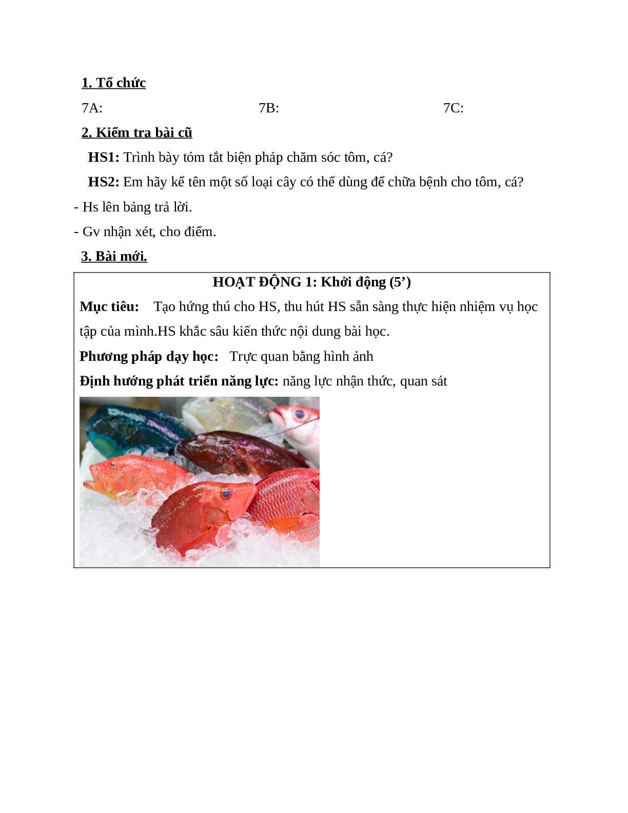 Giáo án Công Nghệ 7 Bài 55: Thu hoạch, bảo quản và chế biến sản phẩm thủy sản mới nhất - CV5512 (trang 2)