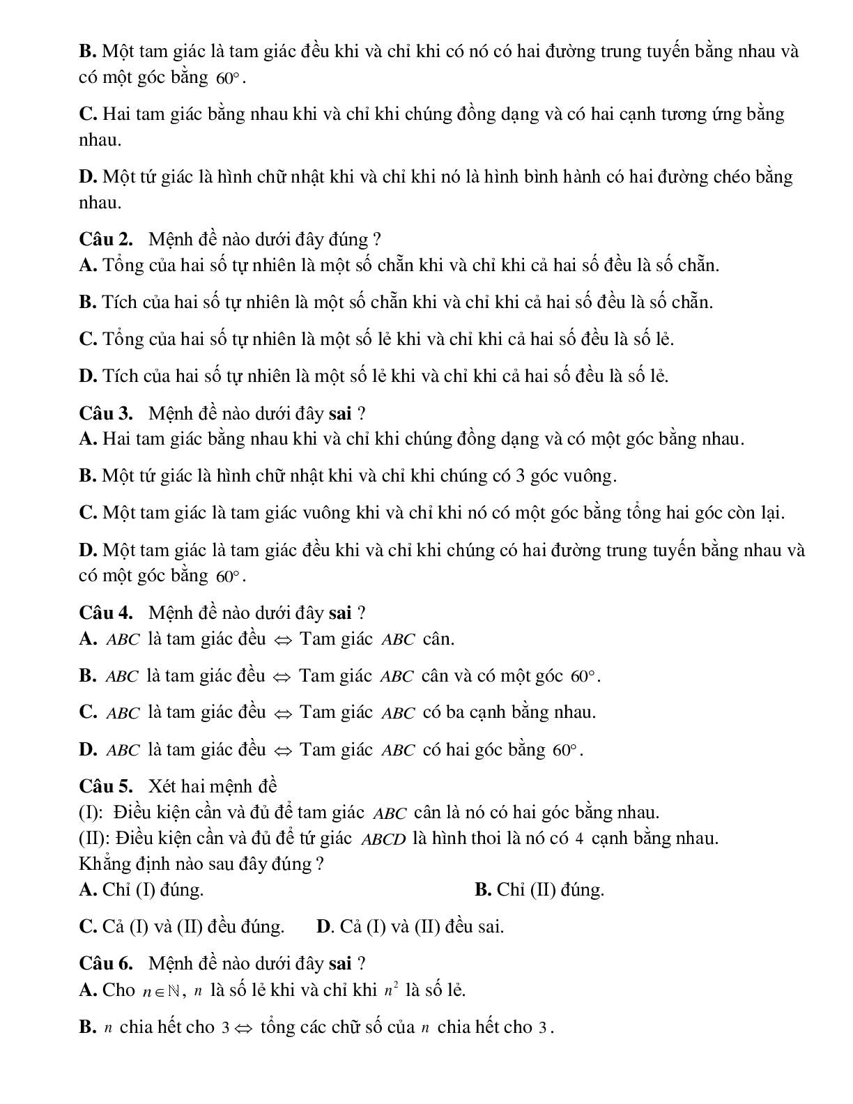 Bài tập tự luyện hai mệnh đề tương đương Toán lớp 10 (trang 2)