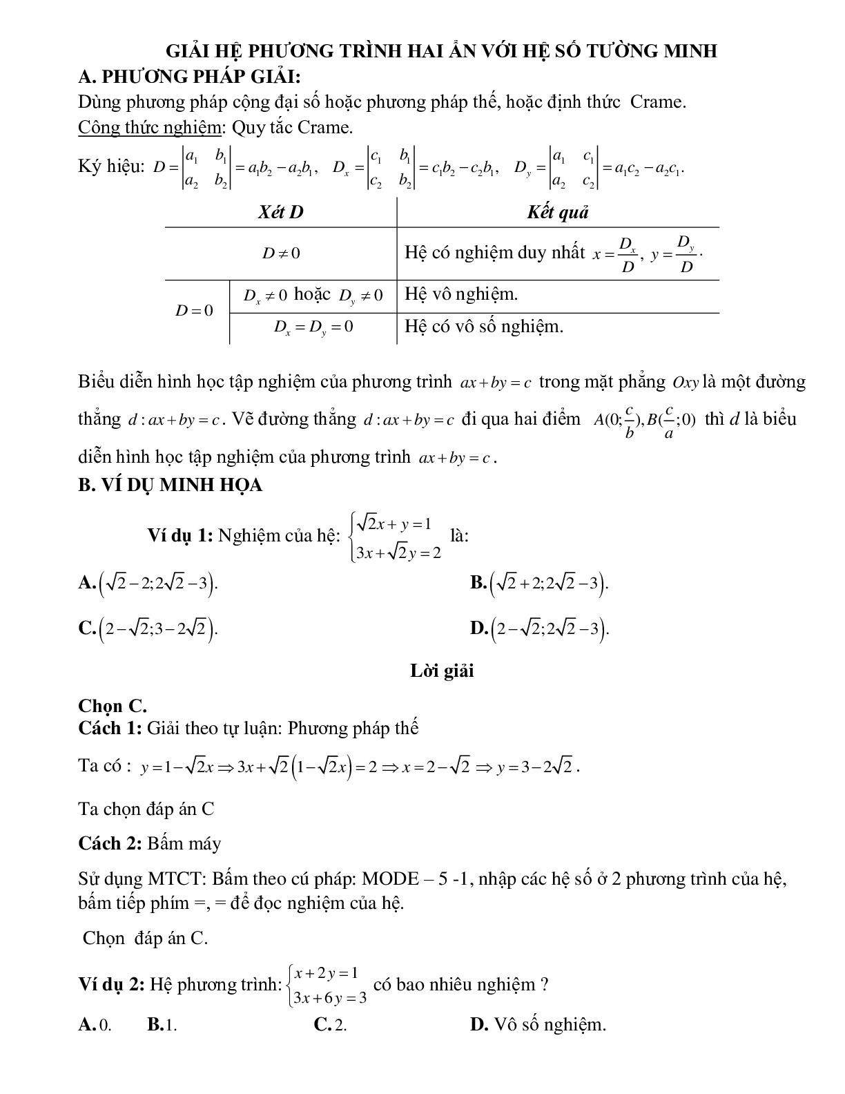 Giải hệ phương trình hai ẩn với hệ số tường minh (trang 1)