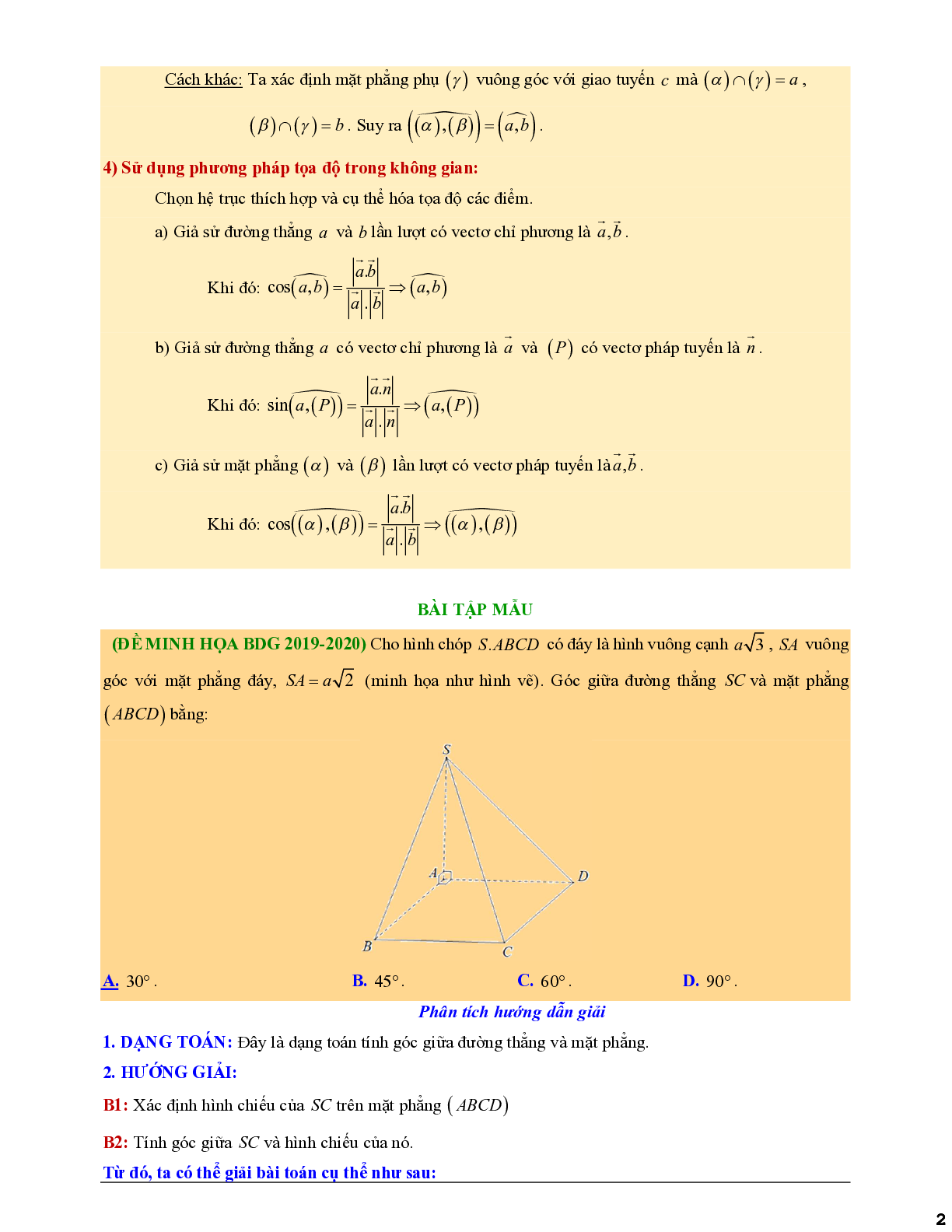 Xác định góc giữa hai đưởng thẳng và mặt phẳng - giữa hai mặt phẳng (trang 2)