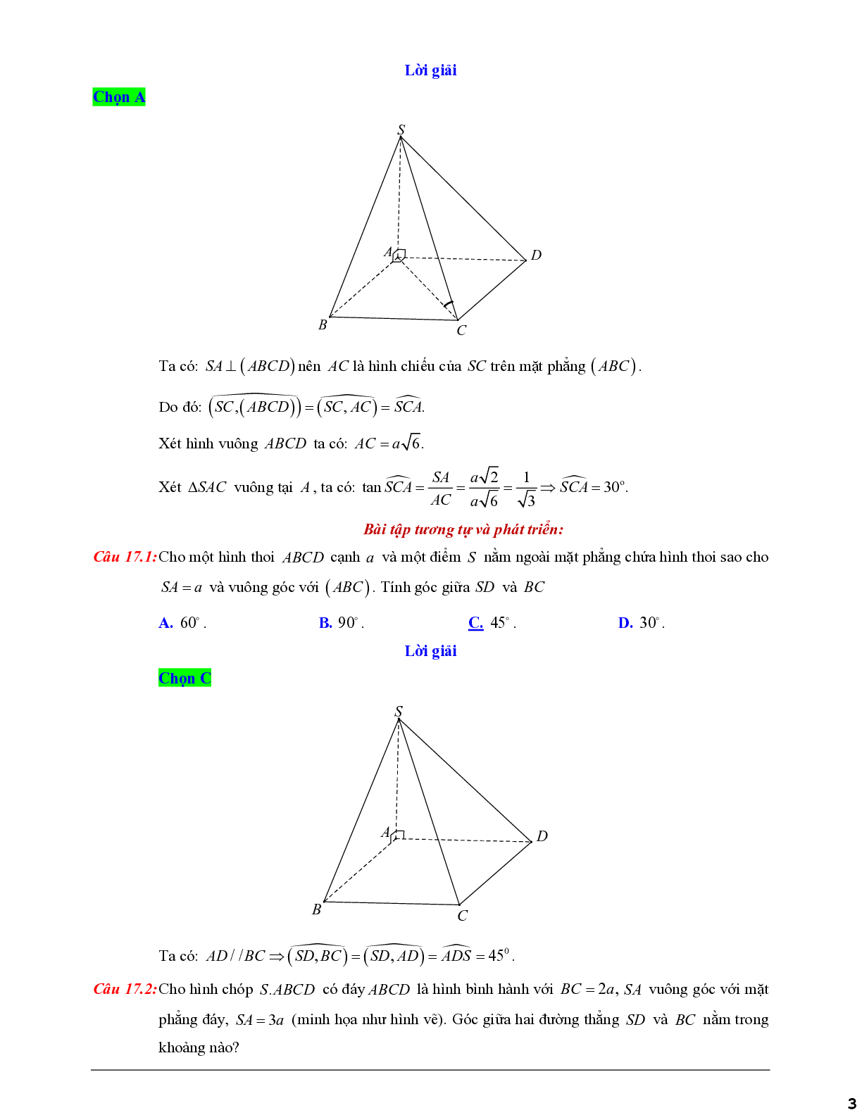 Xác định góc giữa hai đưởng thẳng và mặt phẳng - giữa hai mặt phẳng (trang 3)