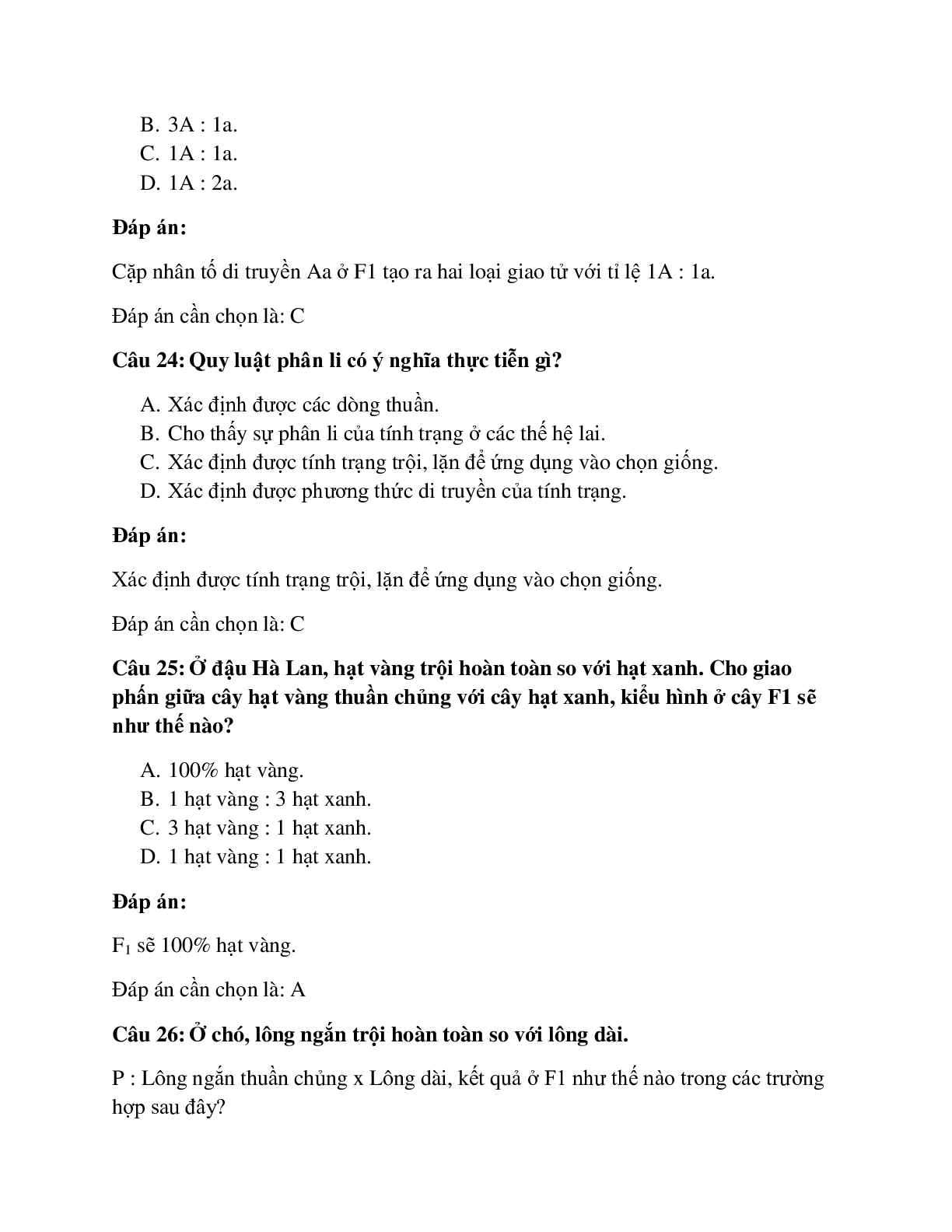 98 câu Trắc nghiệm Sinh học 9 Bài 2 có đáp án 2023: Lai một cặp tính trạng (trang 10)