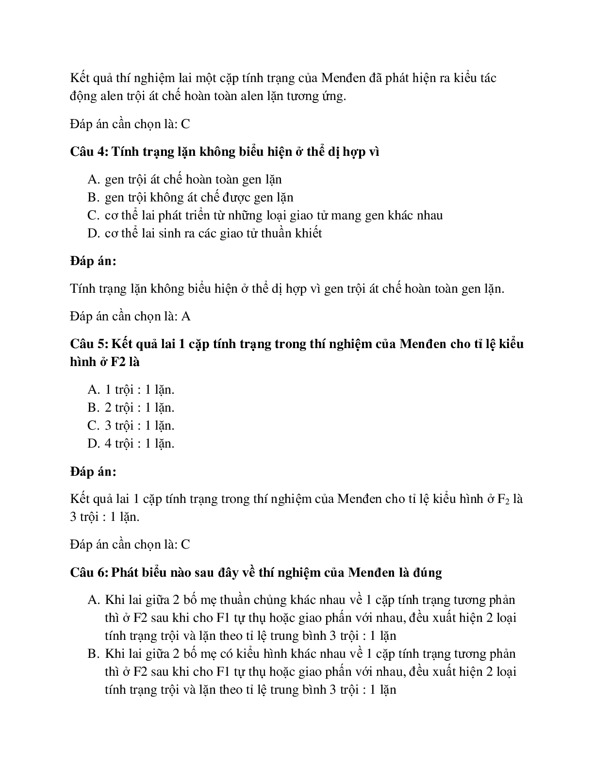 98 câu Trắc nghiệm Sinh học 9 Bài 2 có đáp án 2023: Lai một cặp tính trạng (trang 2)