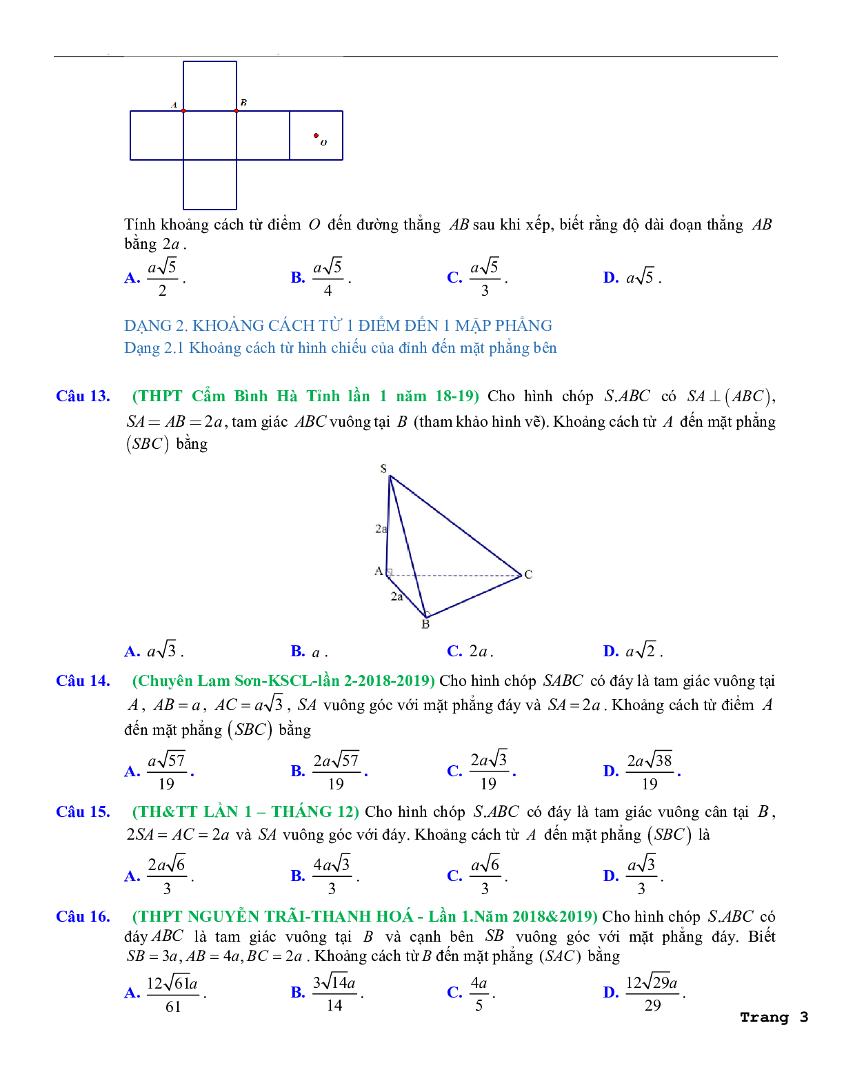 114 câu trắc nghiệm các dạng toán khoảng cách trong hình học không gian lớp 11 có hướng dẫn giải chi tiết 2023 (trang 3)