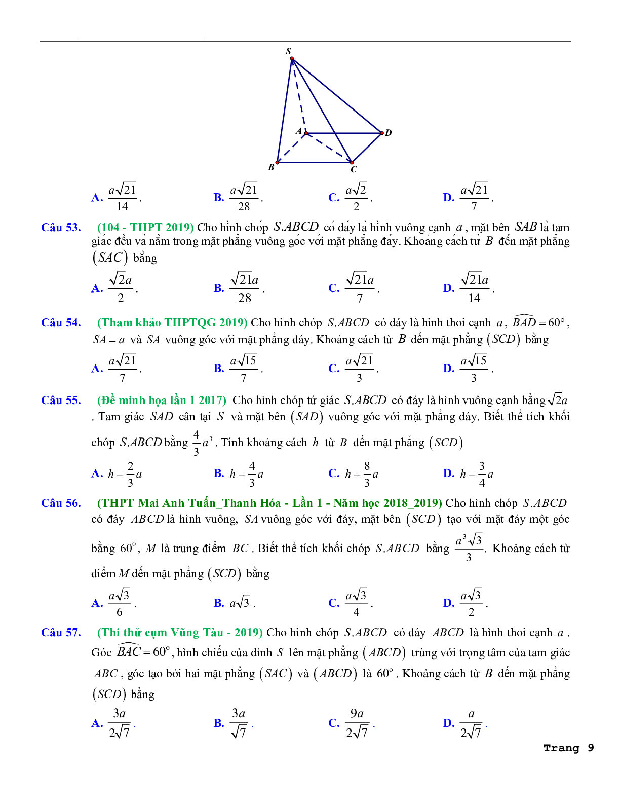 114 câu trắc nghiệm các dạng toán khoảng cách trong hình học không gian lớp 11 có hướng dẫn giải chi tiết 2023 (trang 9)