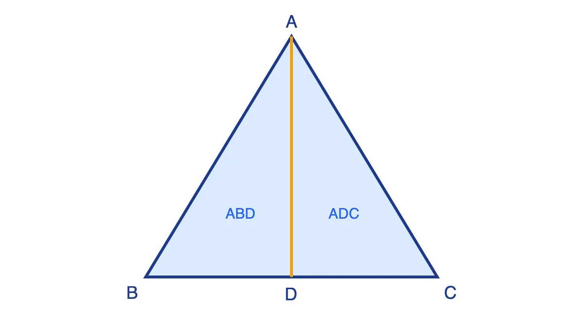 Tam giác ABC có đoạn thẳng AD chia thành hai tam giác nhỏ ABD và ADC