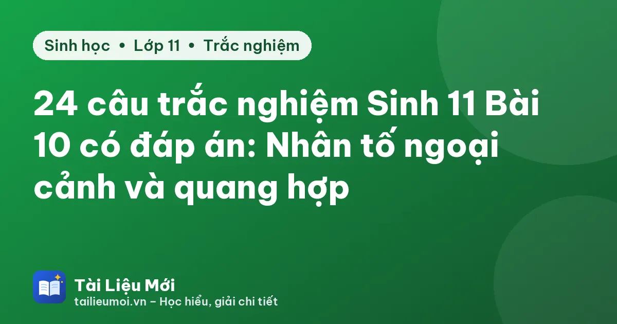 24 câu trắc nghiệm Sinh 11 Bài 10 có đáp án: Nhân tố ngoại cảnh và quang hợp