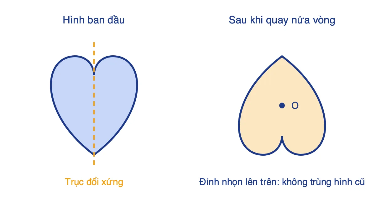 Hình trái tim và hình sau khi quay 180 độ không trùng nhau