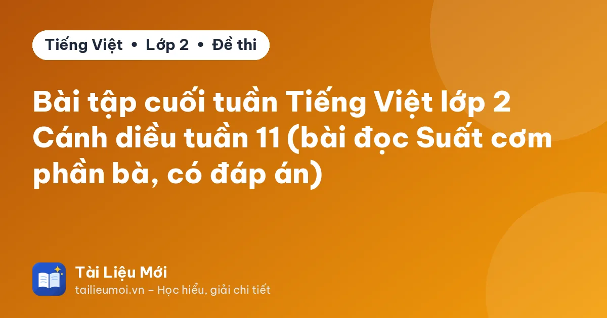 Bài tập cuối tuần Tiếng Việt lớp 2 Cánh diều tuần 11 (bài đọc Suất cơm phần bà, có đáp án)