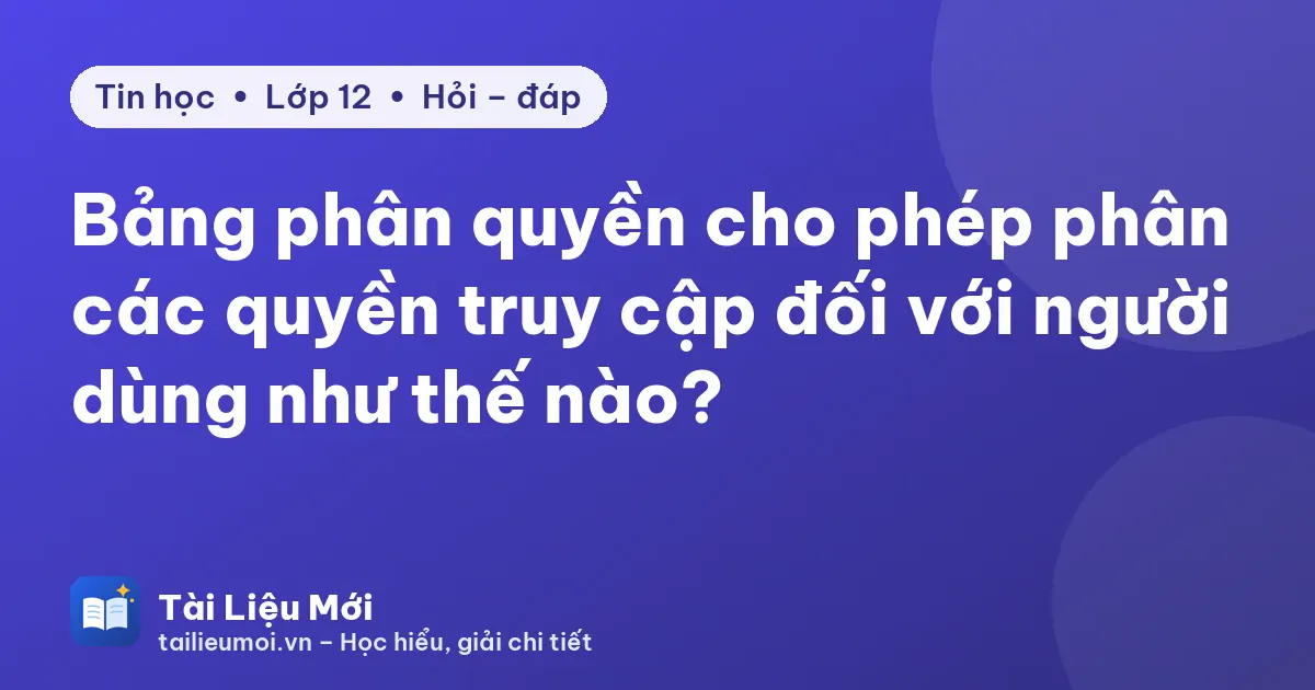 Bảng phân quyền cho phép phân các quyền truy cập đối với người dùng như thế nào?