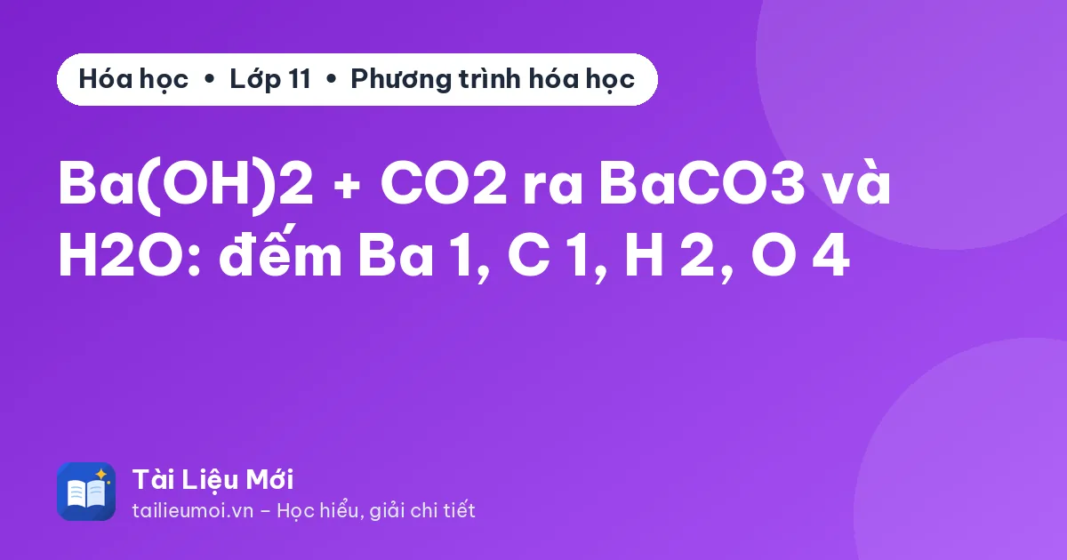 Ba(OH)2 + CO2 ra BaCO3 và H2O: đếm Ba 1, C 1, H 2, O 4